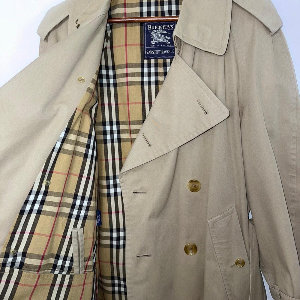 Burberrys Trench Coat 42 Long Khaki Good Vtg Nova Check Made in England‎ Classic - Picture 3 of 16